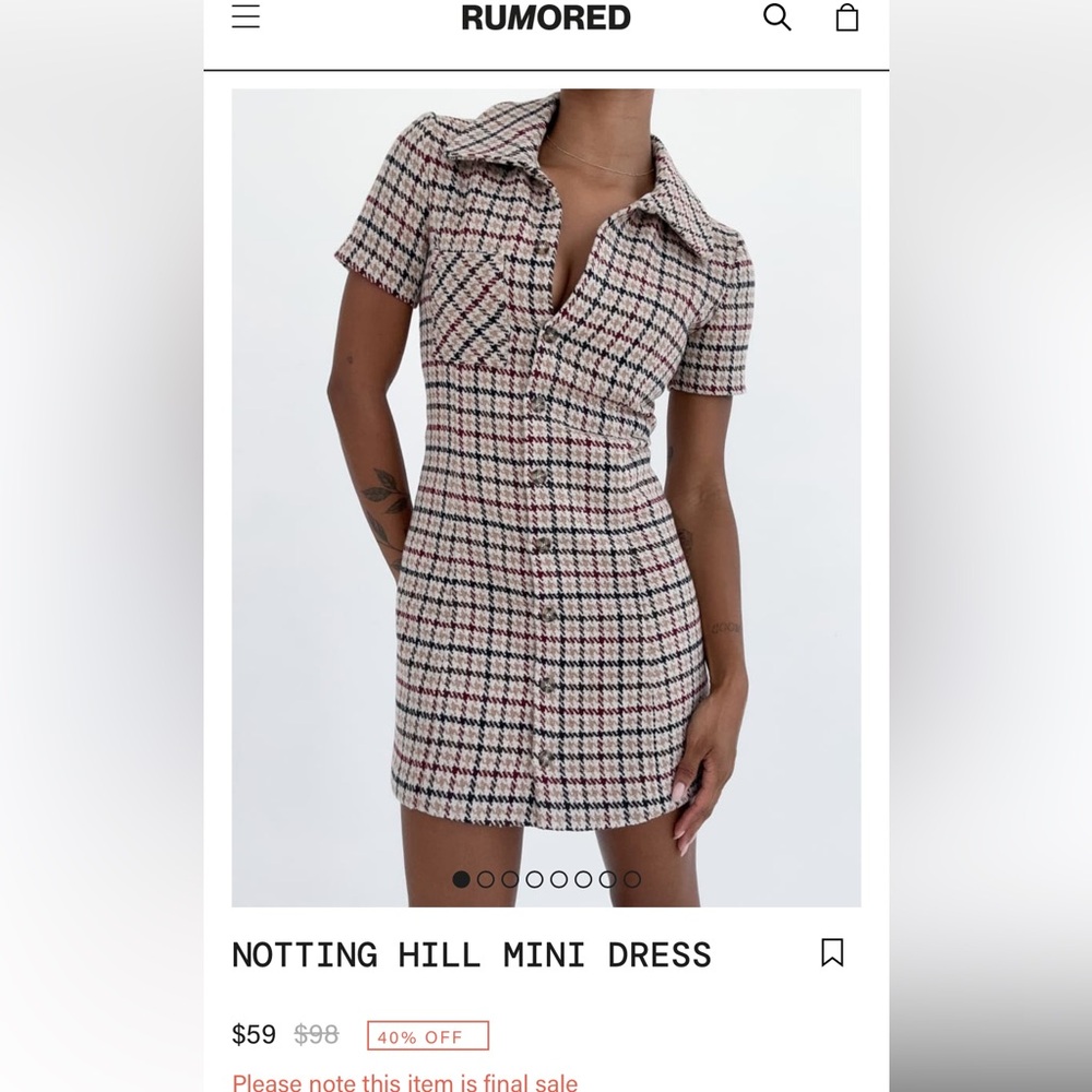 NWT - Rumored Notting Hill Plaid Mini Dress - Small
